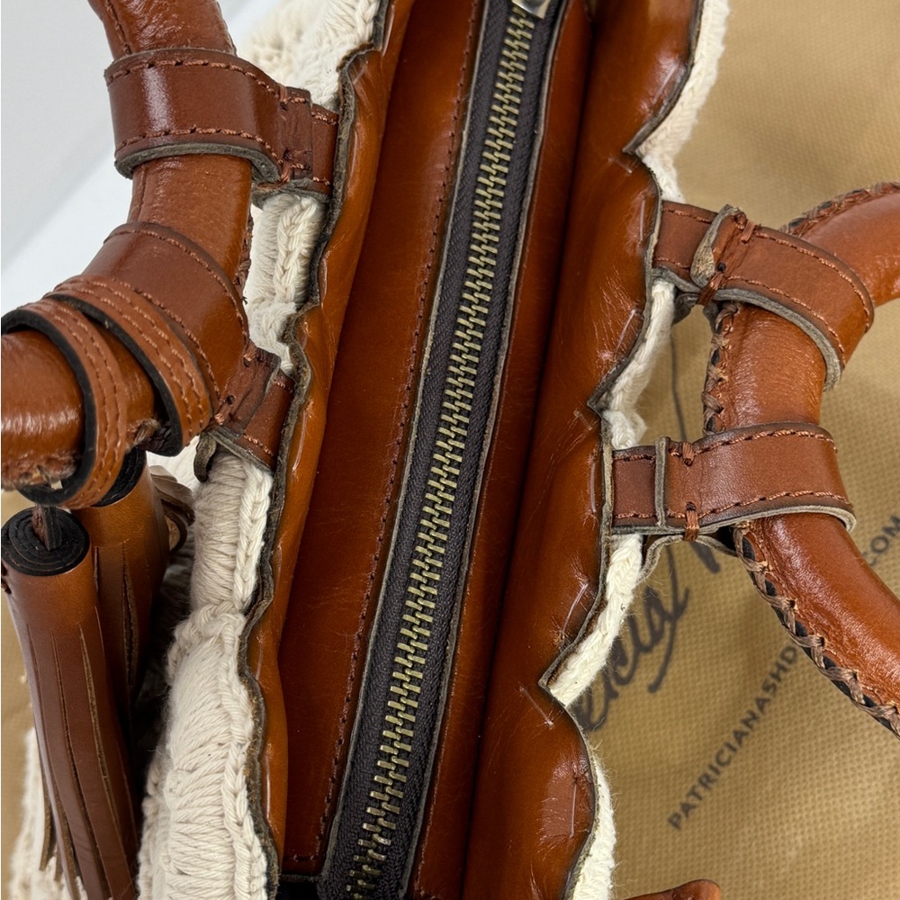 Patricia Nash Vobbia Crochet & Leather Top Handle Bag w/ Dust Bag | Boho - Picture 4 of 6